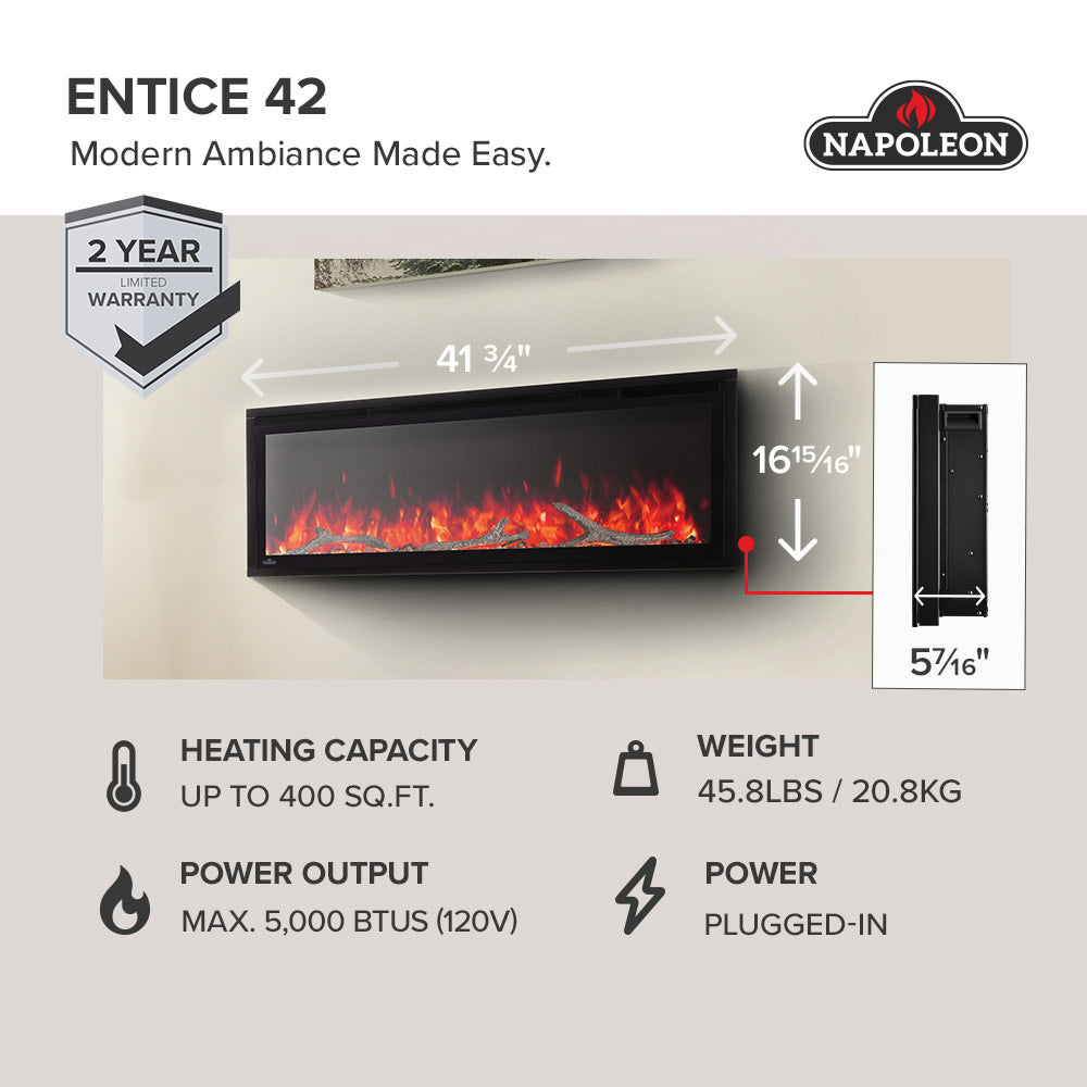 Napoleon - Entice™ 42 Wall-Hanging Electric Fireplace