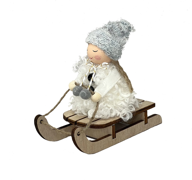 Girl on Sled - White
