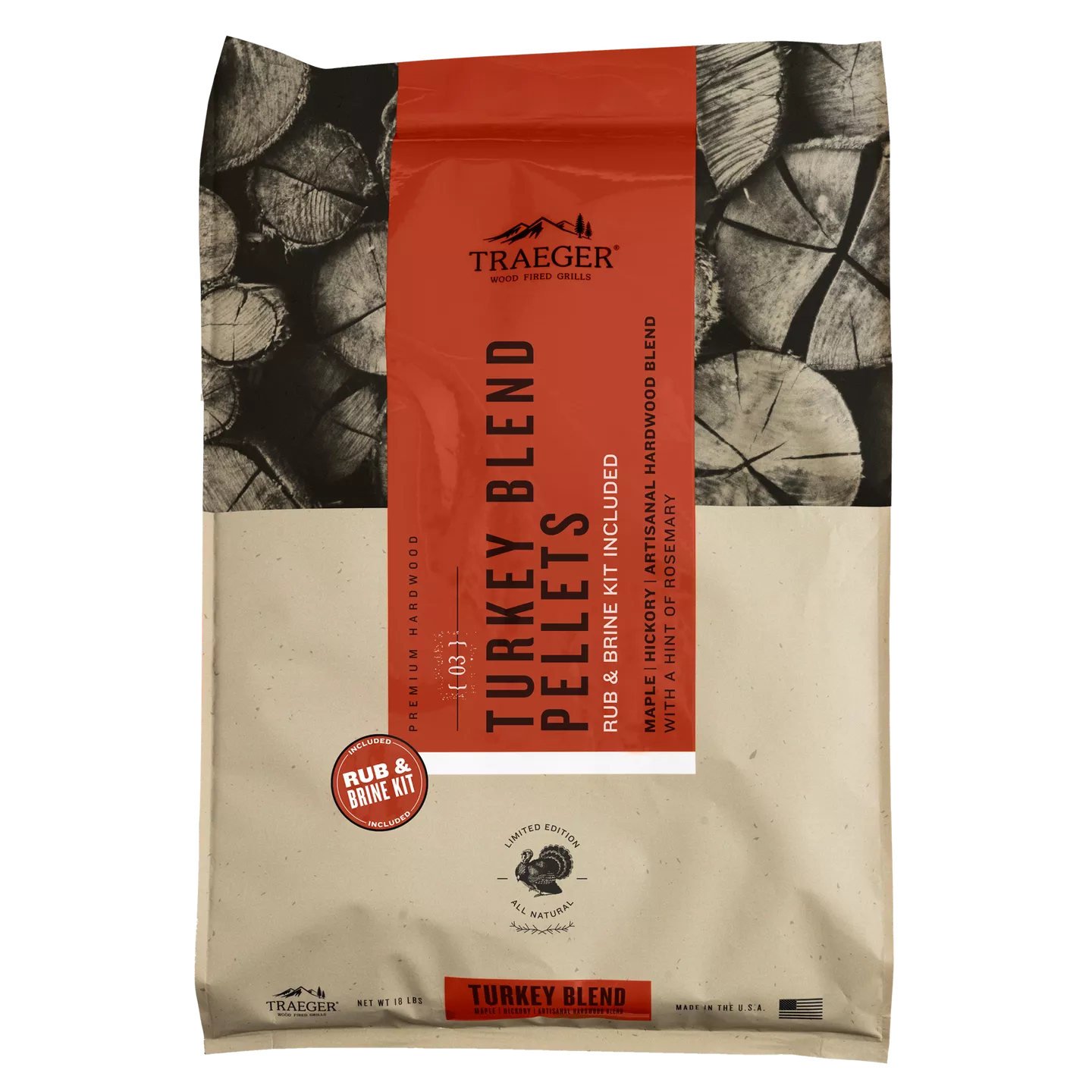 TRAEGER - Limited Edition Turkey Blend Hardwood Pellets + Orange Brine & Turkey Rub Kit