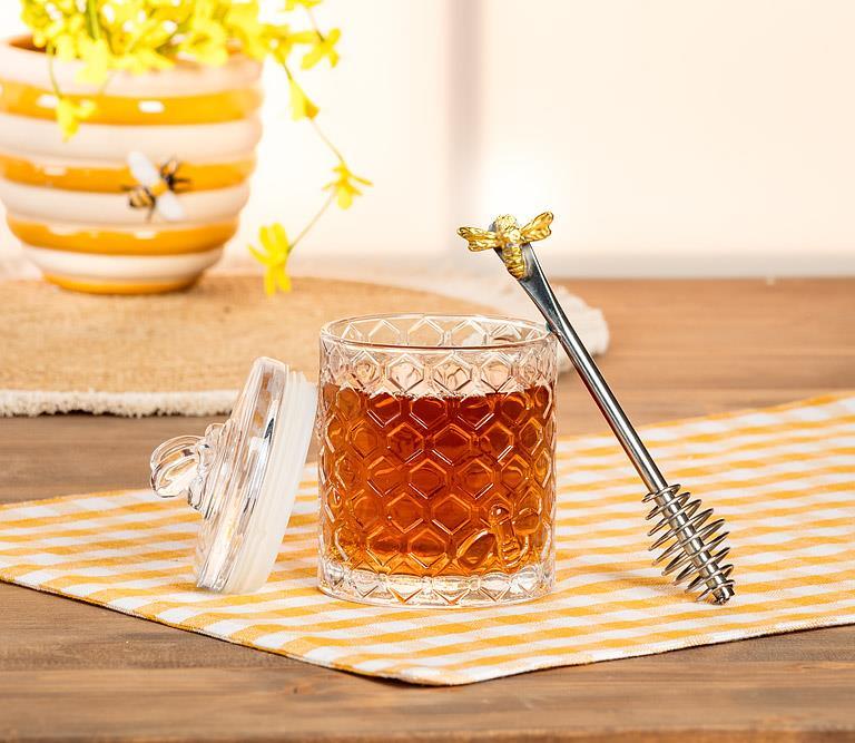 Honeycomb Jar with Bee on Sealed Lid