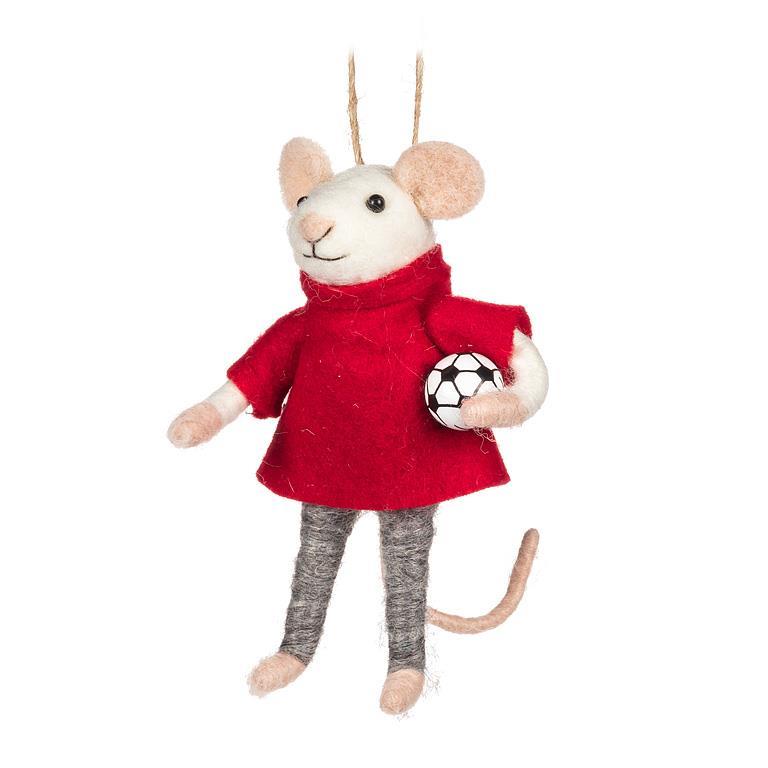 Soccer Mouse Ornament with Ball