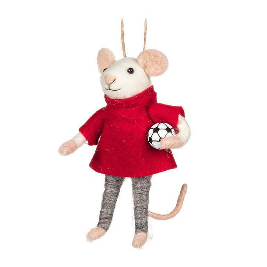 Soccer Mouse Ornament with Ball