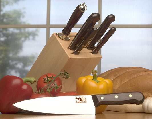 GROHMANN KITCHEN KNIVES - 7 Pc Kitchen Set (partial tang) with Rectangle block #2001  $446.00