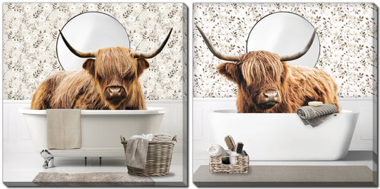 Highland Bath Cows 16 X 16