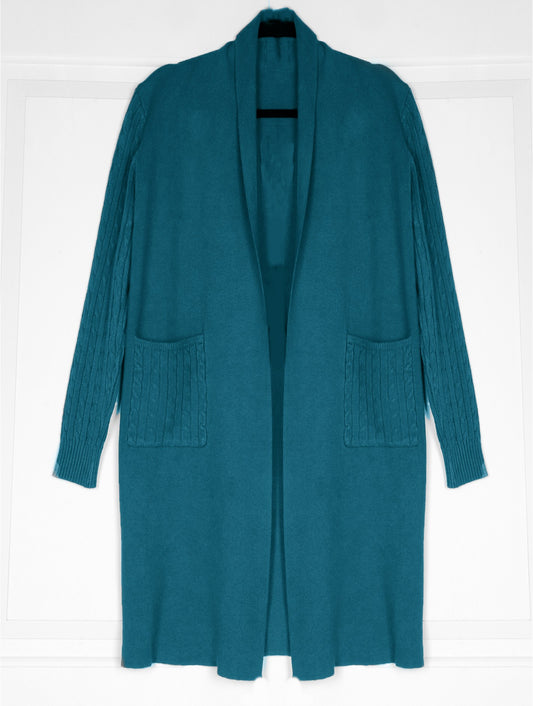 Stretchy Cable Knitted Cardigan W/ Pockets