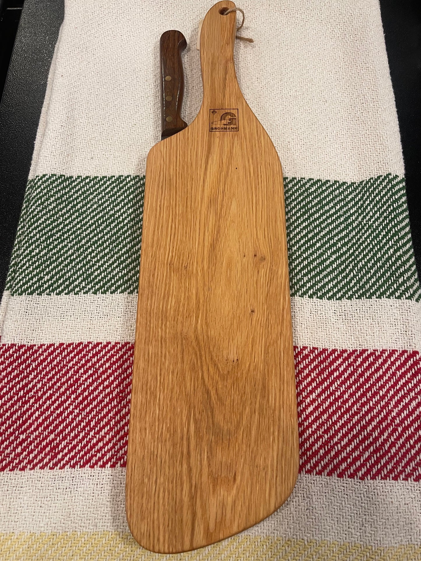 GROHMANN KITCHEN KNIVES - #2082 Oak French Bread Board w/ bread knife -$168.00