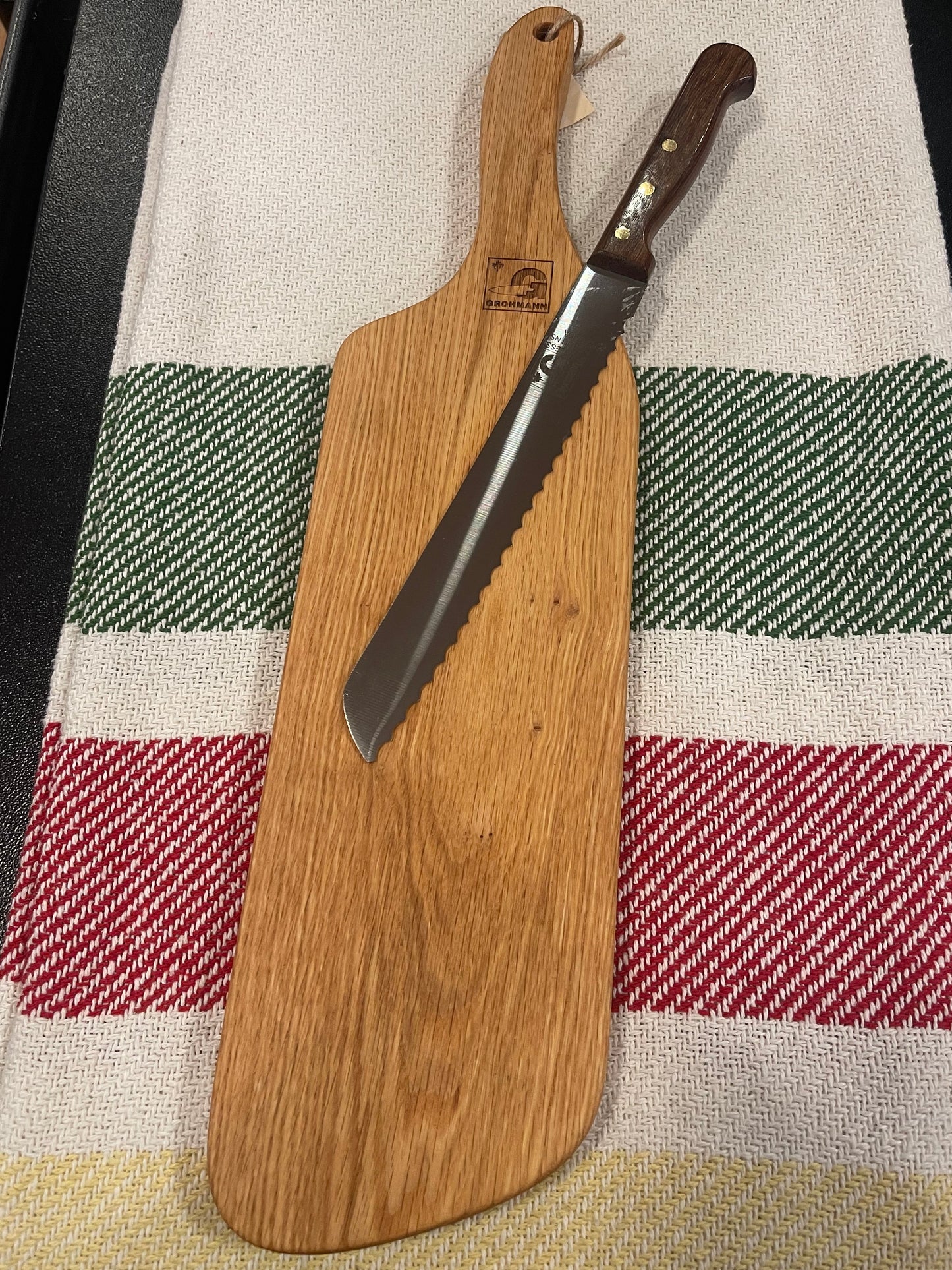 GROHMANN KITCHEN KNIVES - #2082 Oak French Bread Board w/ bread knife -$168.00