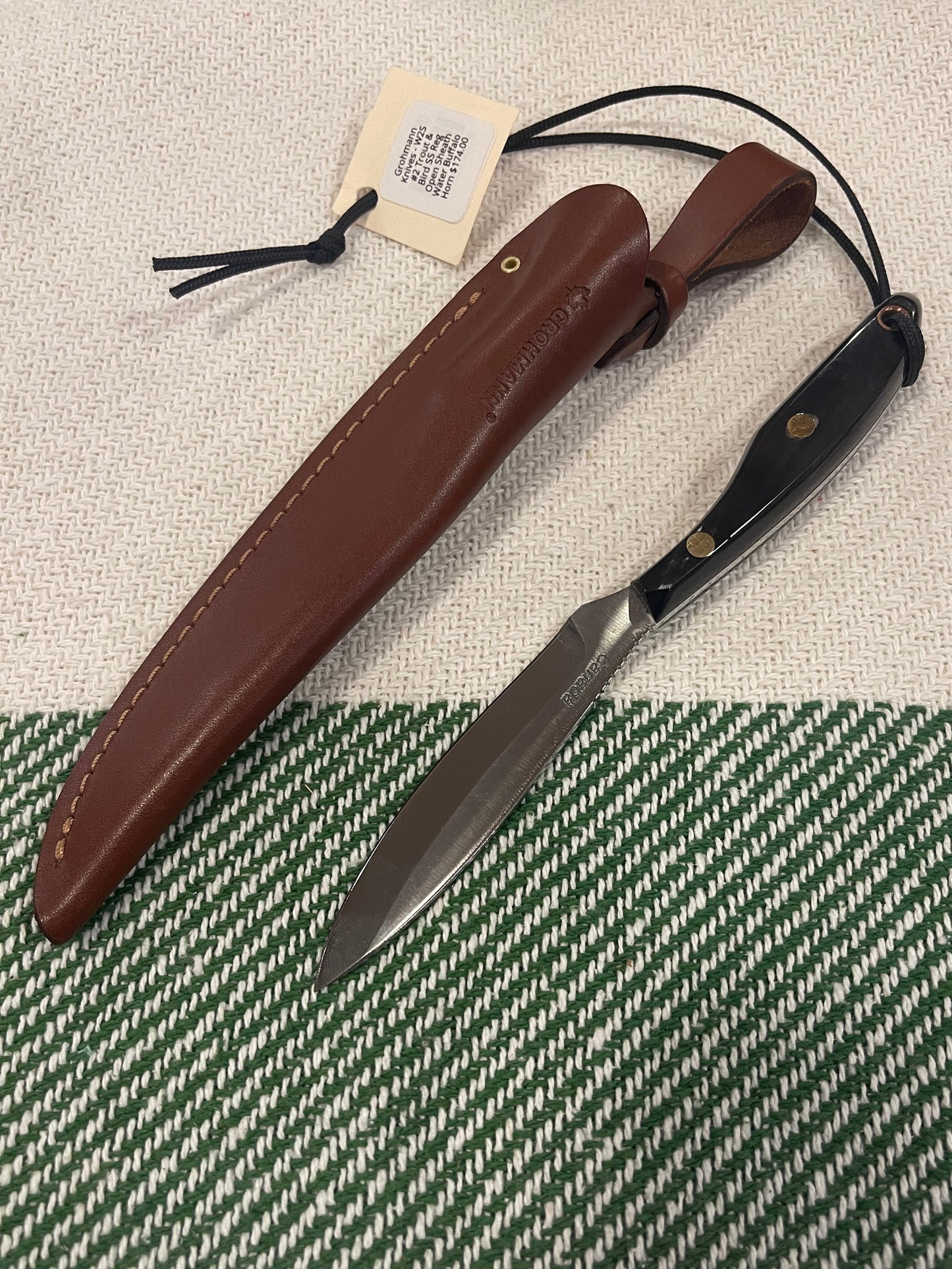 GROHMANN HUNTING KNIVES TROUT AND BIRD - W2S #2 Trout & Bird SS Reg Open Sheath Water Buffalo Horn -  $174.00