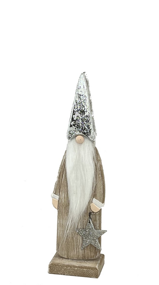 9" Wooden Gnome Deco w/Star