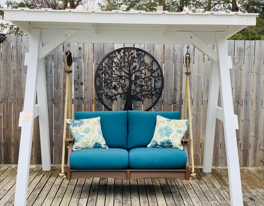 Berlin Gardens Classic Terrace Loveseat Swing w/ Vinyl A-Frame with roof